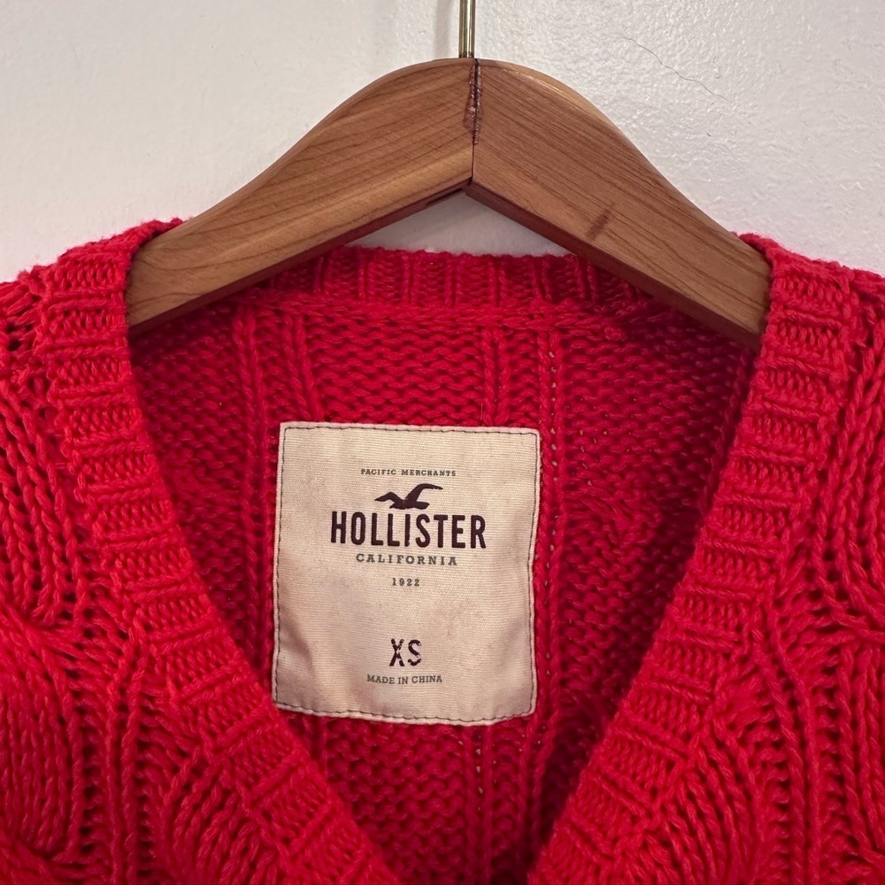 Hollister Chunky Cable Knit Y2K Red Sweater Women’s Size X-Small Red Classic - Picture 4 of 7